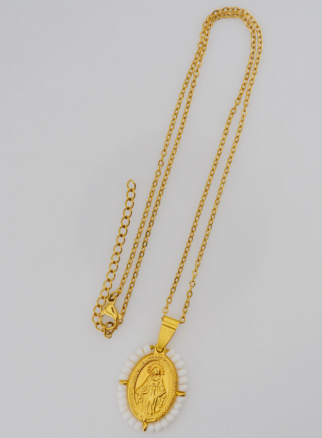 Collier Religieux & Médaille Miraculeuse - Perles Blanches (pic 4)