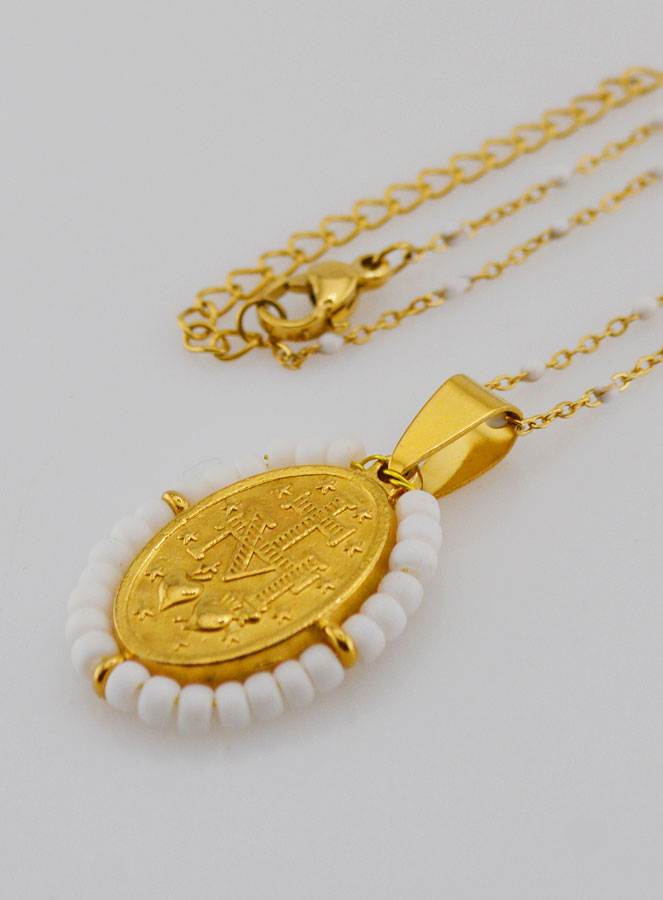 Collier Religieux Perlé & Médaille Miraculeuse - Blanc (pic 2)