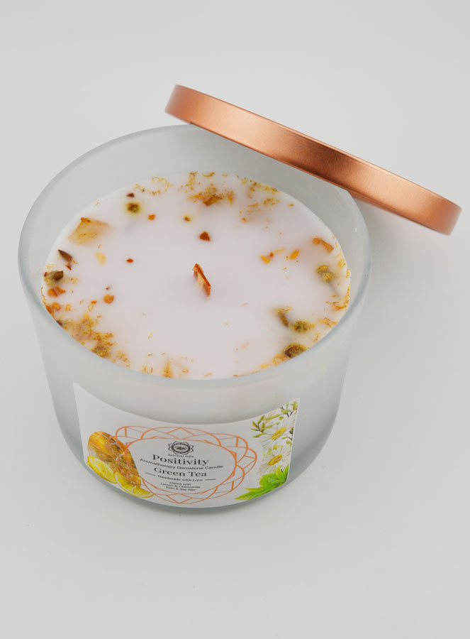Bougie Parfumée Aromathérapie 256g - Thé Vert & Citrine (pic 1)