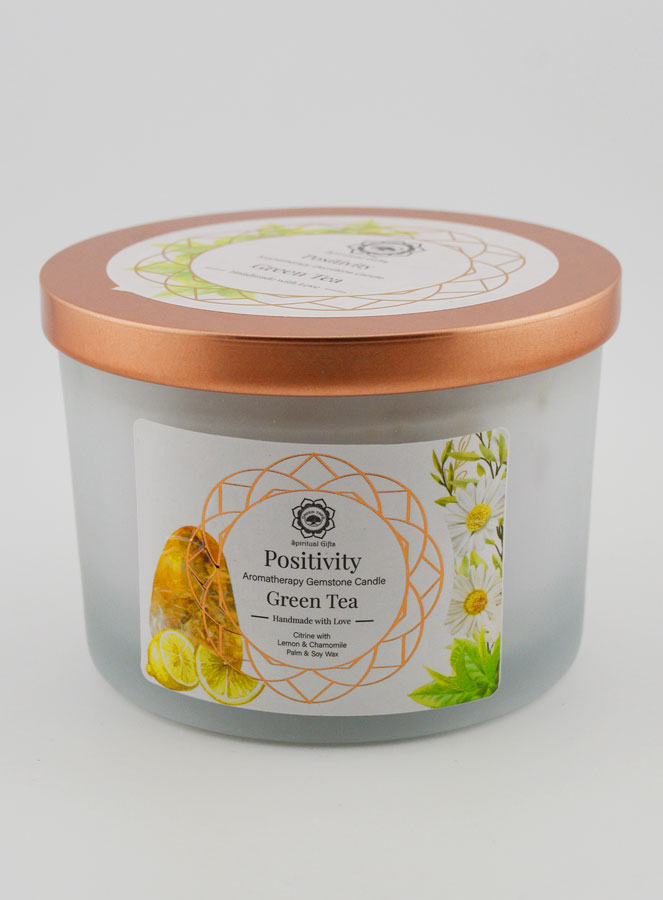 Bougie Parfumée Aromathérapie 256g - Thé Vert & Citrine (pic 3)