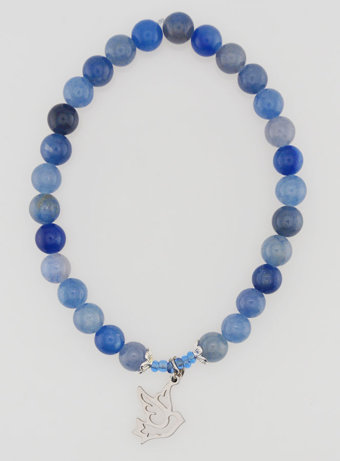 Bracelet de Confirmation en Pierres d'Aventurine Bleue & Esprit Saint (pic 1)