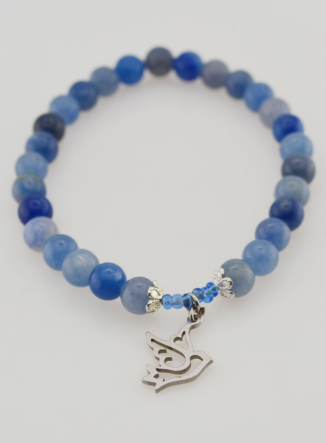 Bracelet de Confirmation en Pierres d'Aventurine Bleue & Esprit Saint (pic 2)