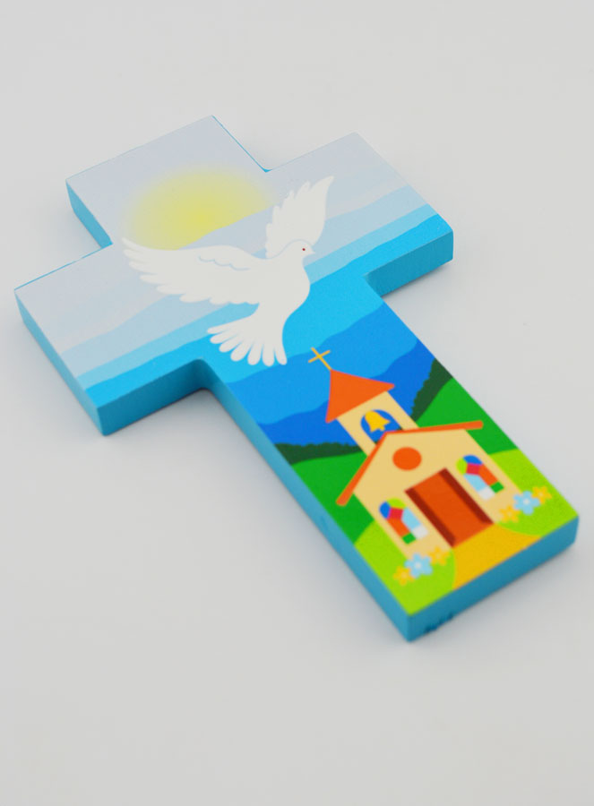 Croix Souvenir de Confirmation en Bois - Colombe (pic 3)