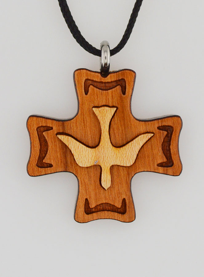 Pendentif Croix de Confirmation en Bois - Saint Esprit (pic 1)