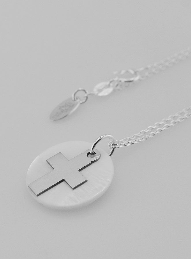 Collier Religieux Croix - Argent & Nacre (pic 1)