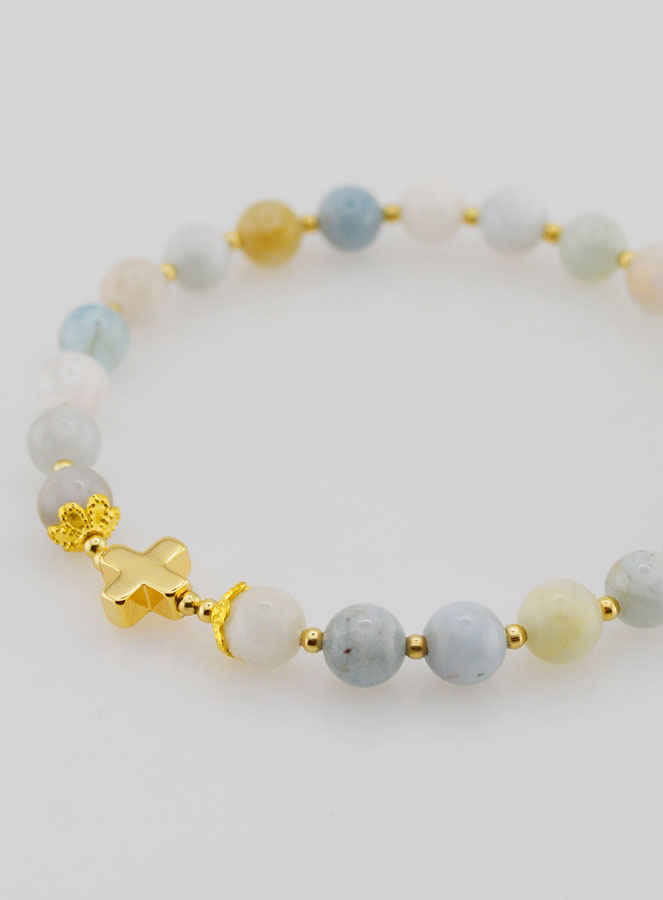 Bracelet Avec Croix - Aigue Marine 6mm (pic 3)