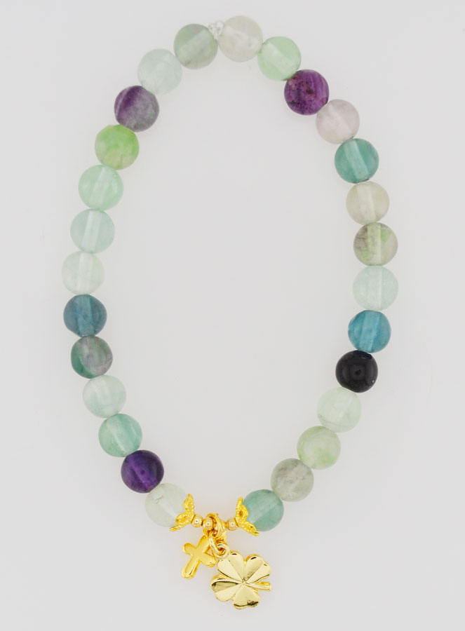 Bracelet Avec Croix & Trèfle - Fluorite 6mm (pic 1)