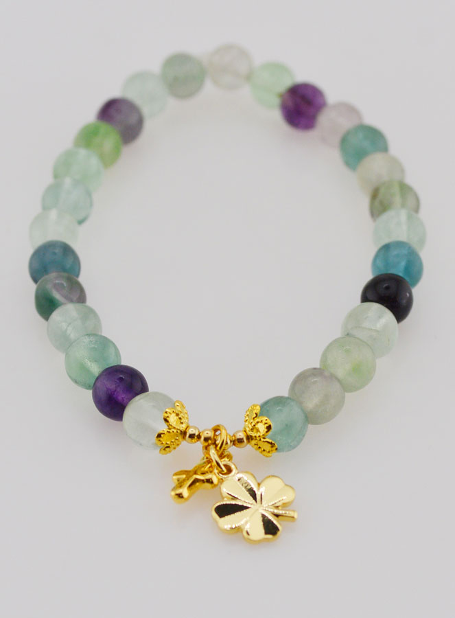 Bracelet Avec Croix & Trèfle - Fluorite 6mm (pic 2)