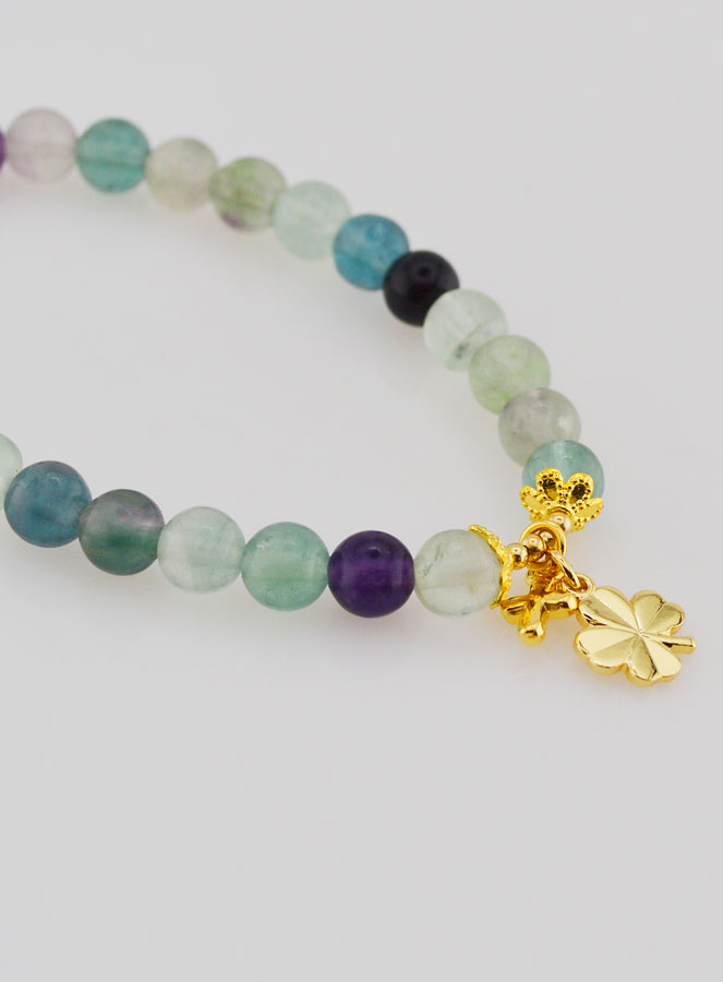 Bracelet Avec Croix & Trèfle - Fluorite 6mm (pic 3)