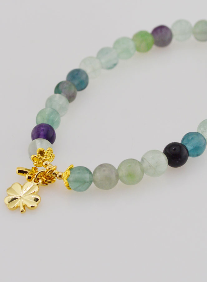 Bracelet Avec Croix & Trèfle - Fluorite 6mm (pic 4)