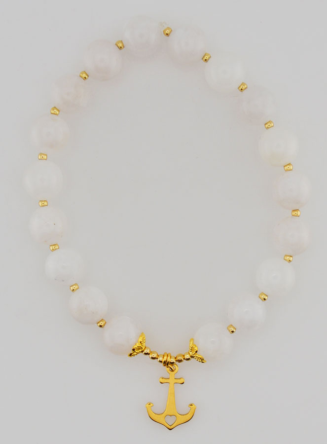 Bracelet en Pierre de Lune 8mm & Pampille Ancre (pic 1)