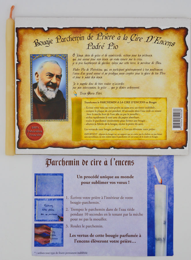 Bougie Parchemin de Prière à La Cire d'Encens - Padre Pio (pic 1)