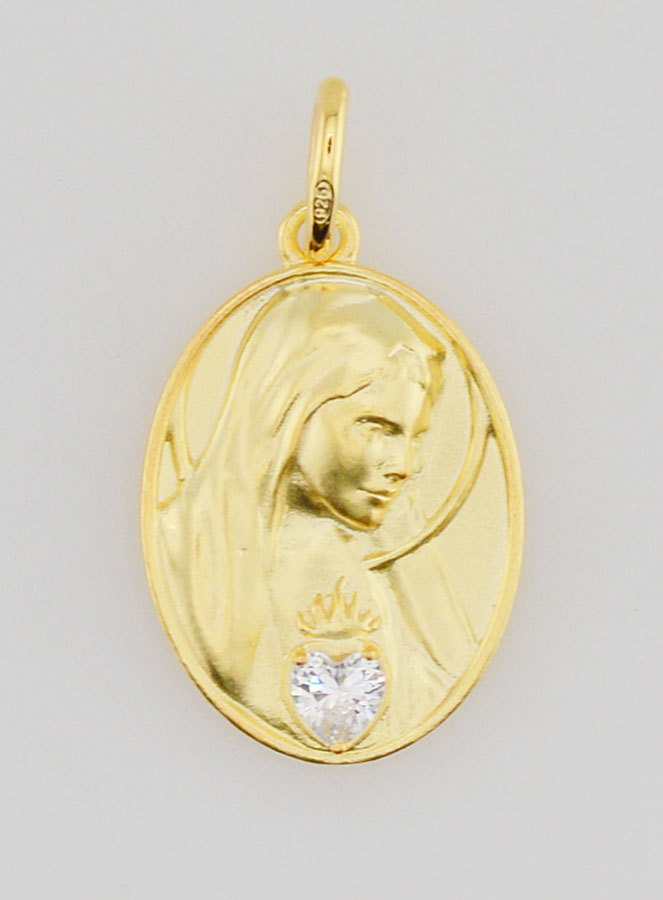 Médaille Plaqué Or & Zircon Sacré Coeur de Marie - 19mm (pic 1)