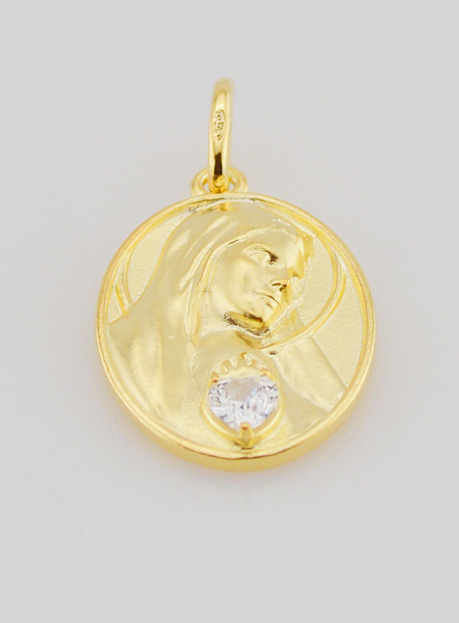 Médaille Plaqué Or & Zircon Sacré Coeur de Marie - 19mm (pic 2)