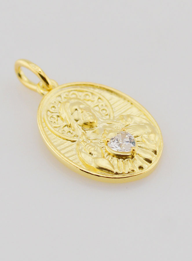 Médaille Plaqué Or & Zircon Sacré Coeur de Jésus - 19mm (pic 3)