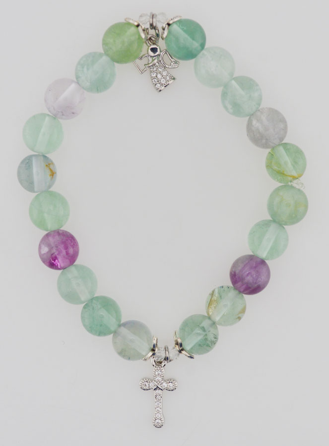 Bracelet en Pierre de Fluorite 8mm - Ange & Croix (pic 1)