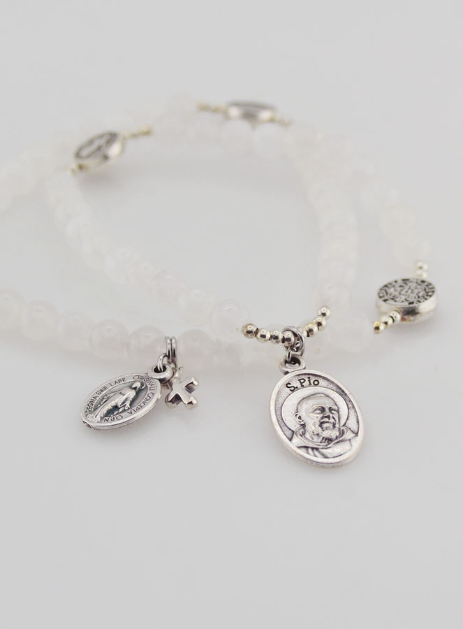 Bracelet Chapelet Pierres de Lune - St Benoît & Padre Pio (pic 2)