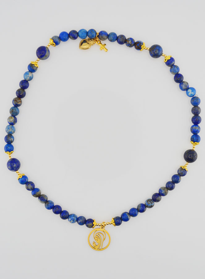 Chapelet en Lapis Lazuli - Vierge Marie & Ex Voto (pic 1)