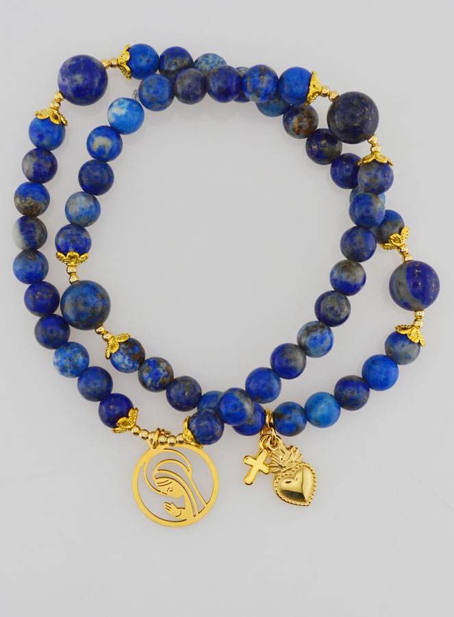 Chapelet en Lapis Lazuli - Vierge Marie & Ex Voto (pic 2)