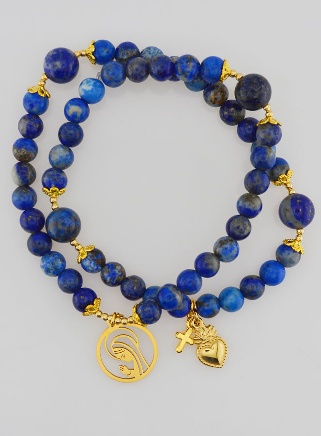 Bracelet Chapelet en Lapis Lazuli - Vierge Marie & Ex Voto (pic 2)