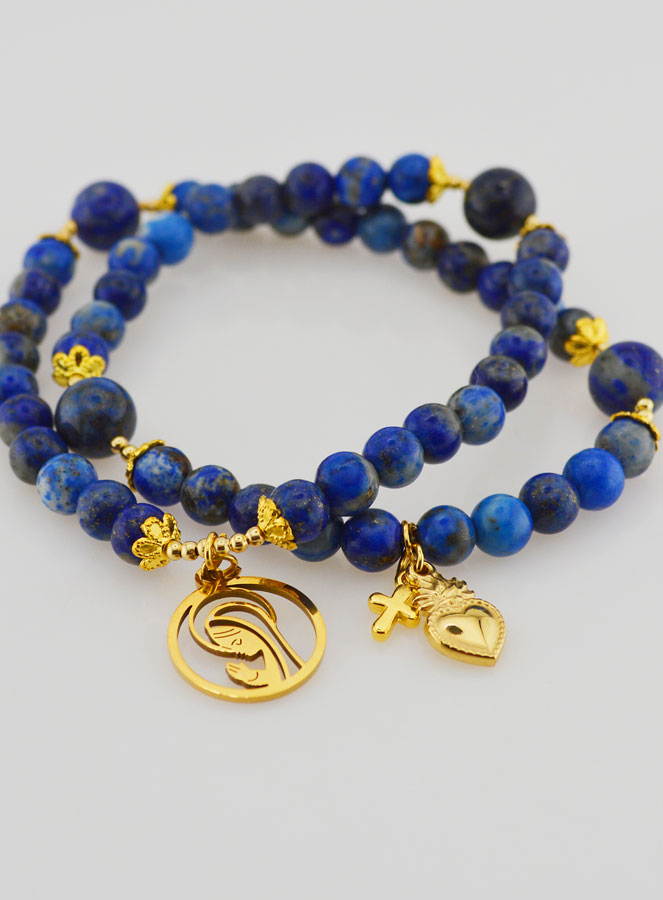 Bracelet Chapelet en Lapis Lazuli - Vierge Marie & Ex Voto (pic 3)