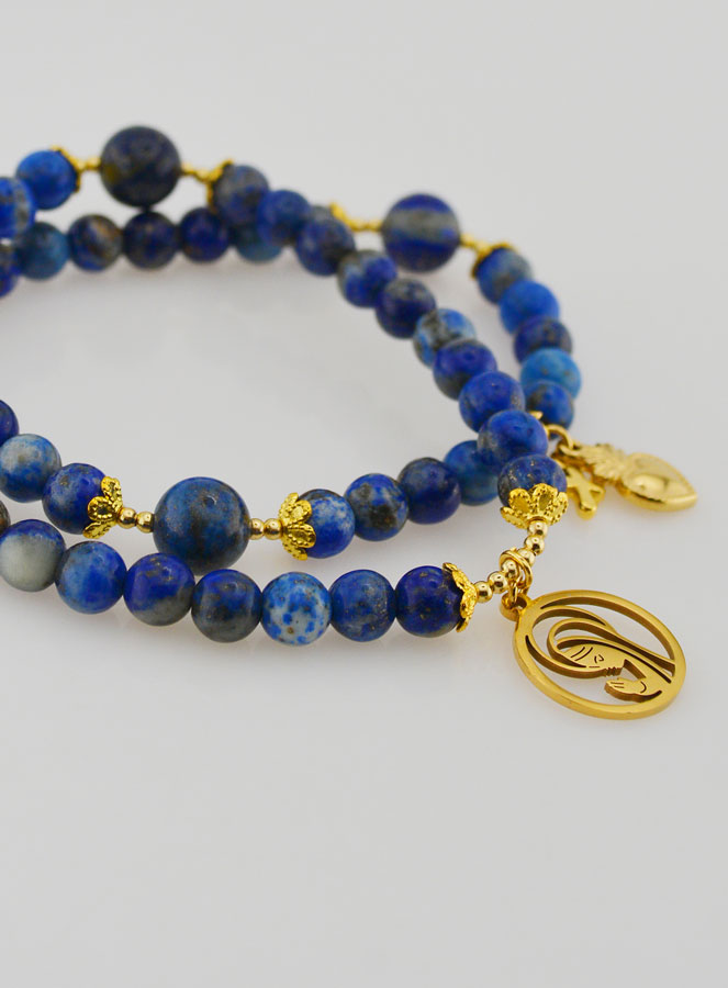 Bracelet Chapelet en Lapis Lazuli - Vierge Marie & Ex Voto (pic 4)