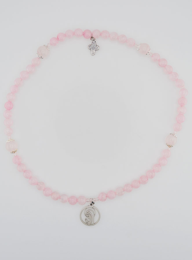 Chapelet en Quartz Rose - Vierge Marie & Ste Trinité (pic 1)