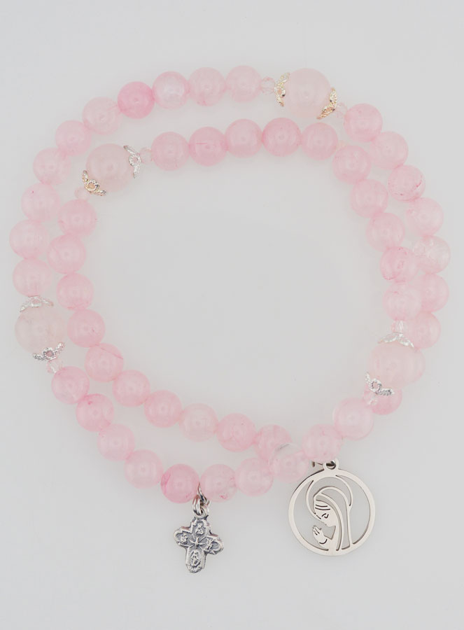 Chapelet en Quartz Rose - Vierge Marie & Ste Trinité (pic 2)