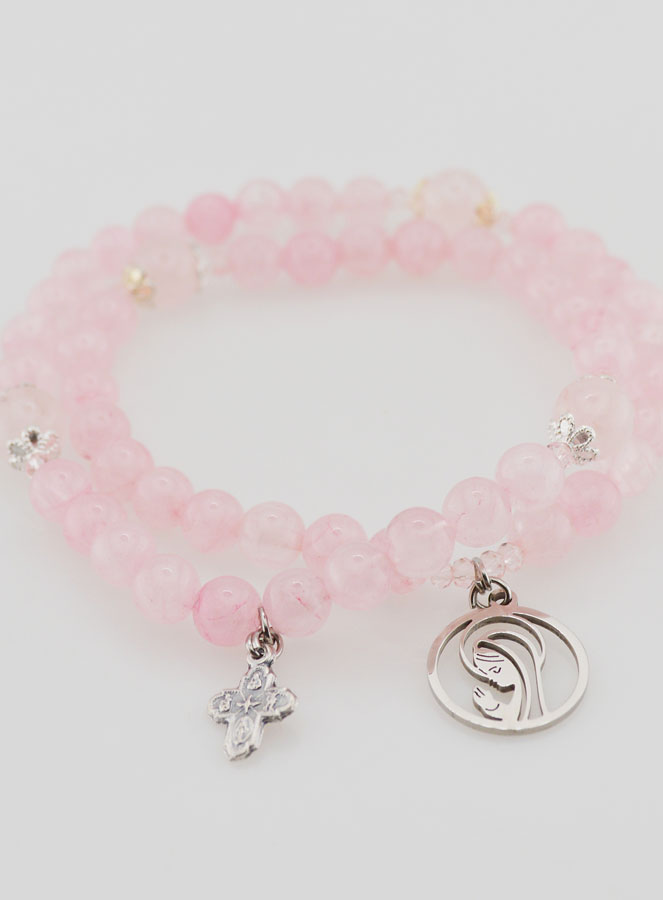 Chapelet en Quartz Rose - Vierge Marie & Ste Trinité (pic 3)