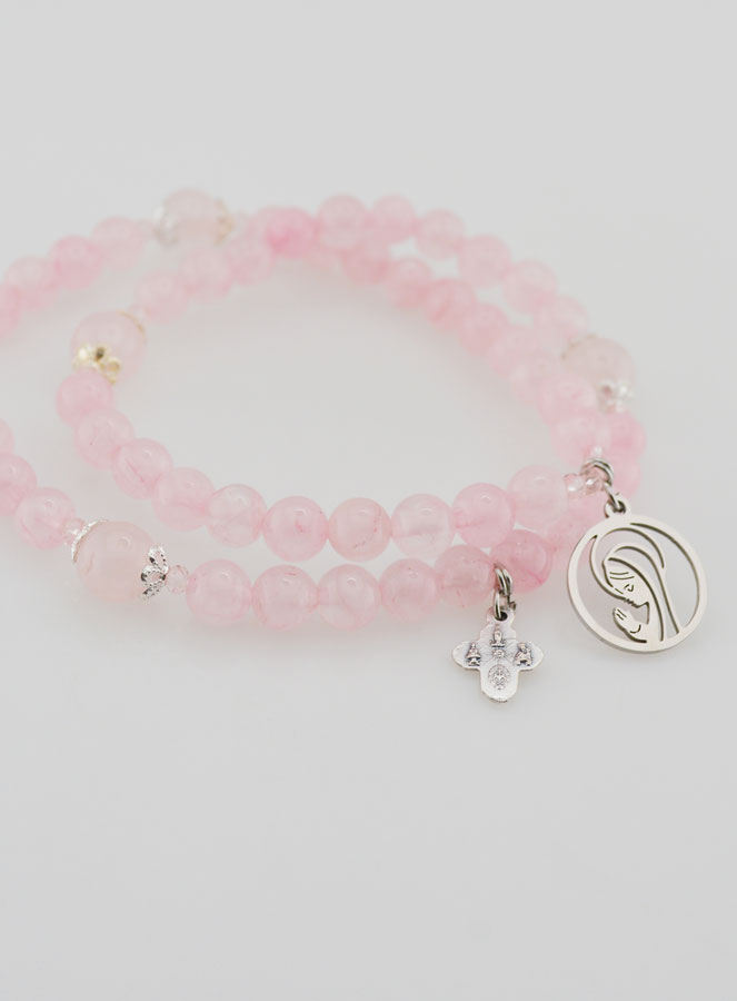 Chapelet en Quartz Rose - Vierge Marie & Ste Trinité (pic 4)