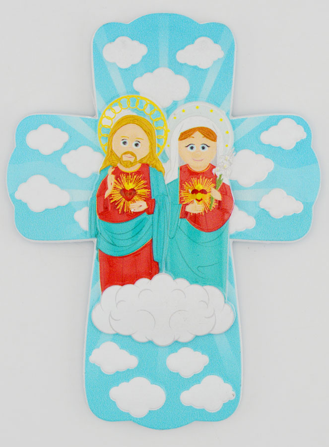 Croix Enfant à Suspendre - Sacrés Coeurs de Jésus & Marie (pic 1)