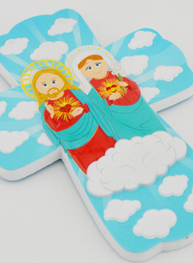 Croix Enfant à Suspendre - Sacrés Coeurs de Jésus & Marie (pic 3)