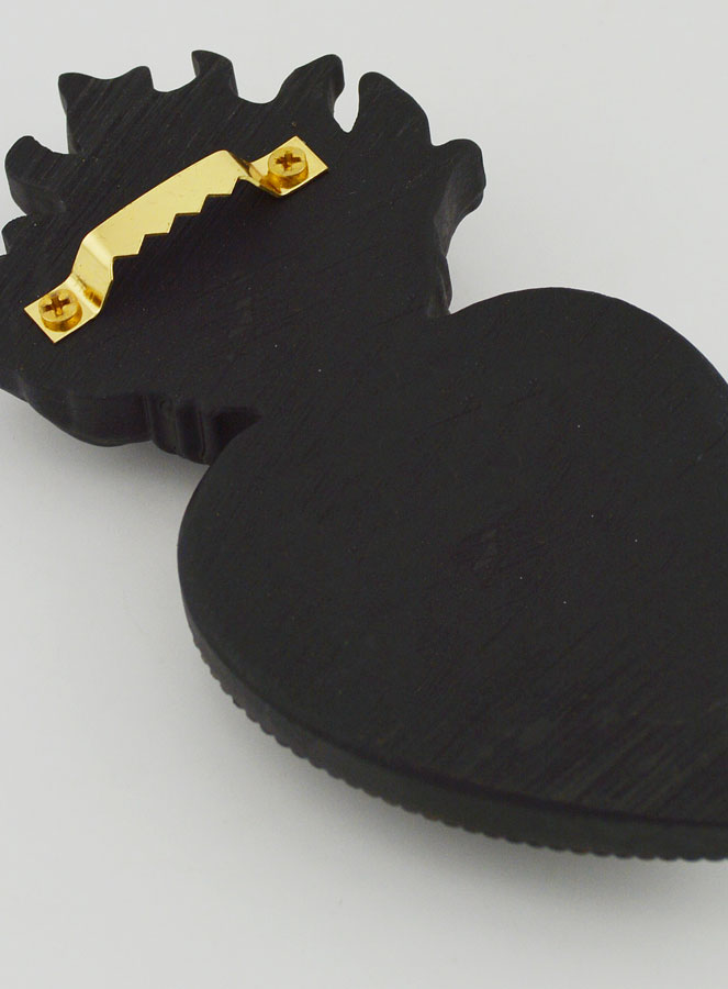 Ex Voto Mural Coeur Fleuri Noir & Bronze - 13cm (pic 4)