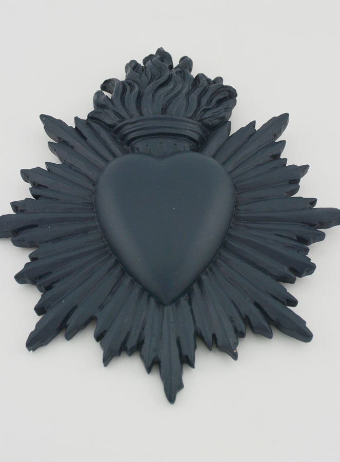 Ex Voto Mural Coeur Rayonnant 17cm - Bleu Gris (pic 2)