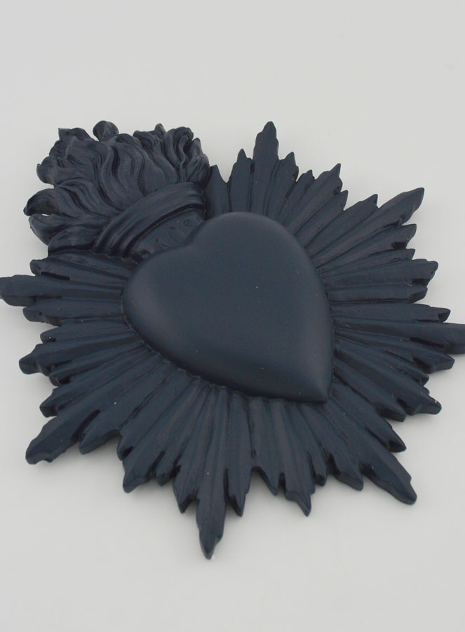Ex Voto Mural Coeur Rayonnant 17cm - Bleu Gris (pic 3)