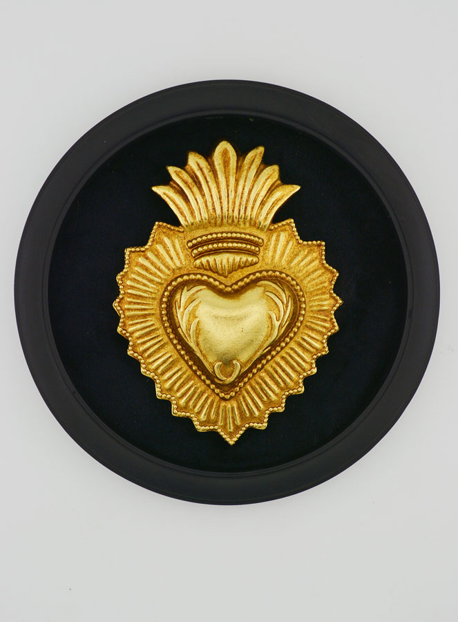 Ex Voto Mural Coeur Or sur Velours Noir - 19cm (pic 1)