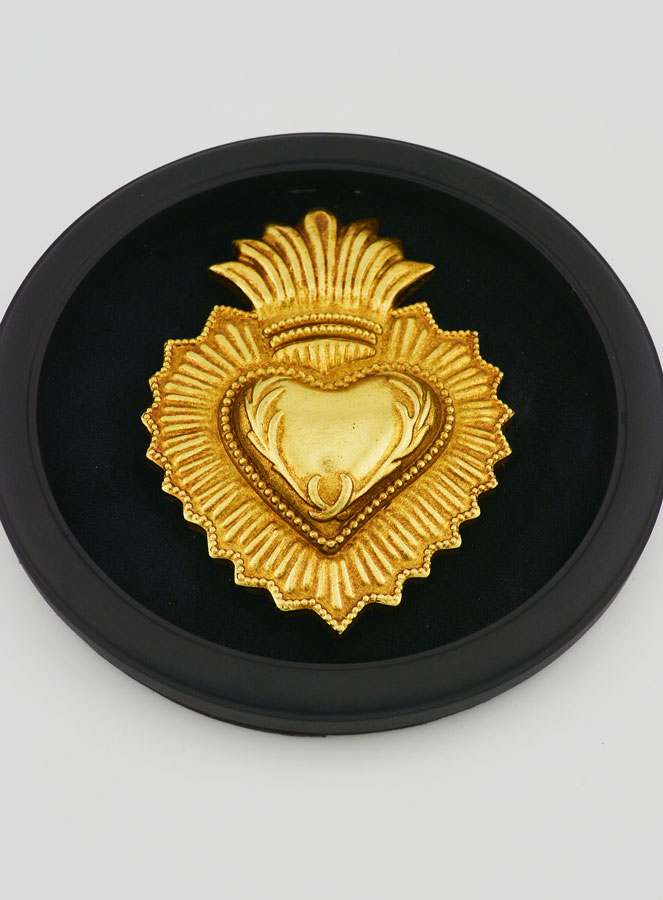 Ex Voto Mural Coeur Or sur Velours Noir - 19cm (pic 2)