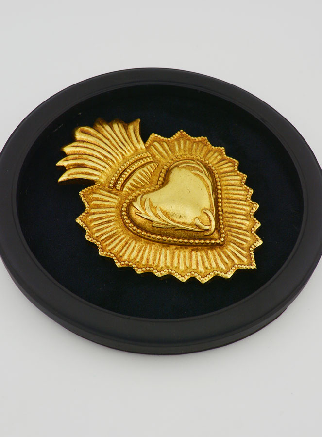 Ex Voto Mural Coeur Or sur Velours Noir - 19cm (pic 3)