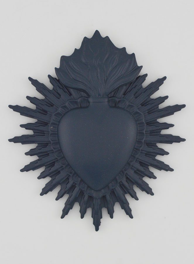 Ex Voto Mural Coeur Rayonnant 11cm - Bleu Gris (pic 1)