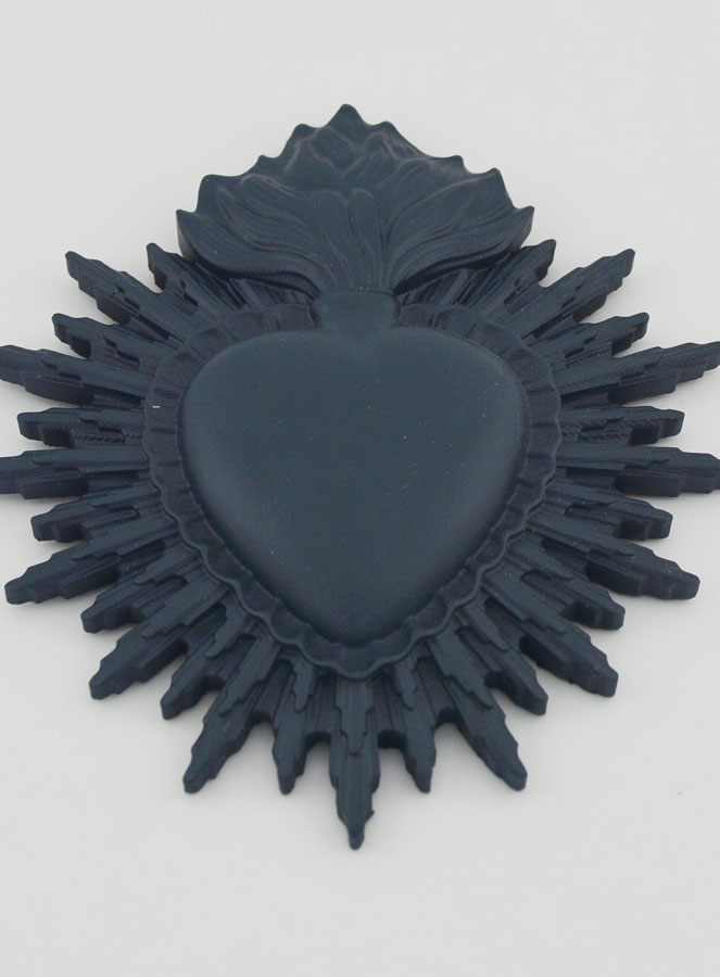 Ex Voto Mural Coeur Rayonnant 11cm - Bleu Gris (pic 2)
