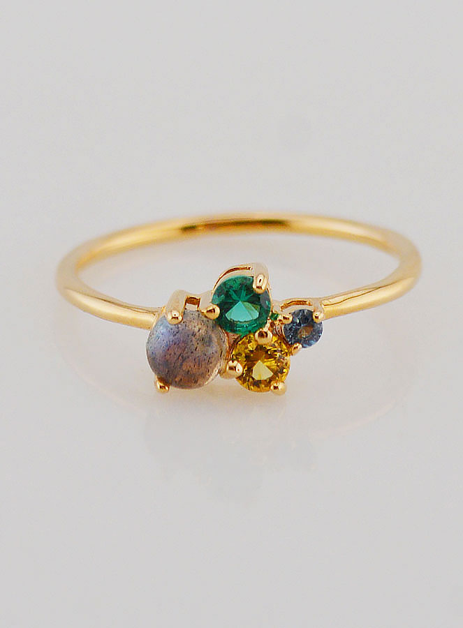Bague Plaqué Or Labradorite & Zircons - T54 (pic 1)