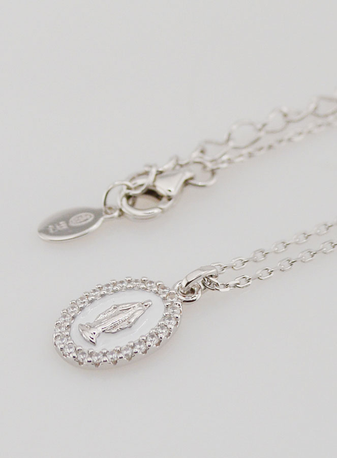 Collier Vierge Miraculeuse Argent & Email Blanc (pic 1)