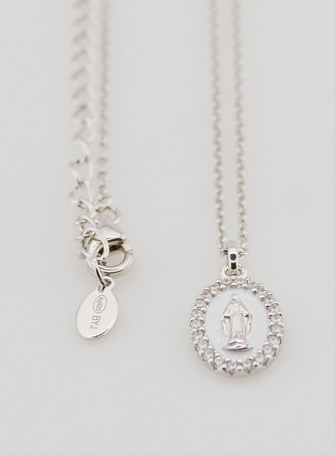 Collier Vierge Miraculeuse Argent & Email Blanc (pic 3)
