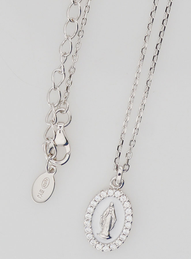 Collier Vierge Miraculeuse Argent & Email Blanc (pic 4)