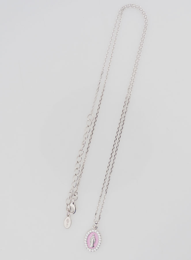 Collier Vierge Miraculeuse Argent & Email Rose (pic 2)
