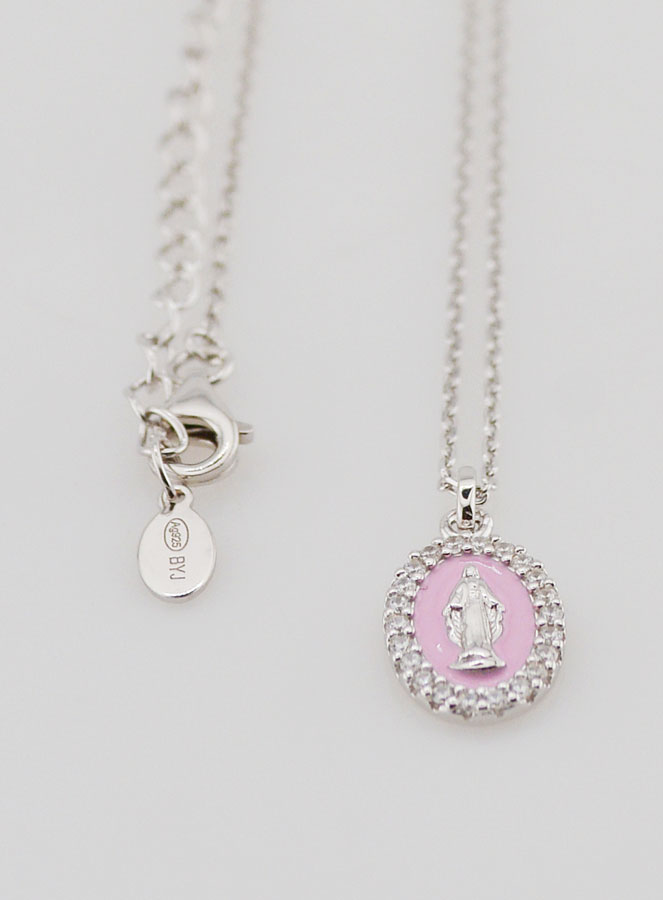 Collier Vierge Miraculeuse Argent & Email Rose (pic 3)