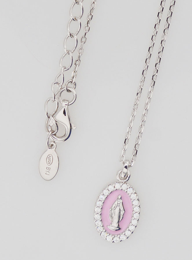 Collier Vierge Miraculeuse Argent & Email Rose (pic 4)