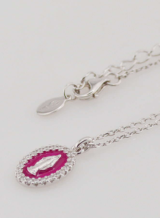 Collier Vierge Miraculeuse Argent & Email Fuchsia (pic 1)