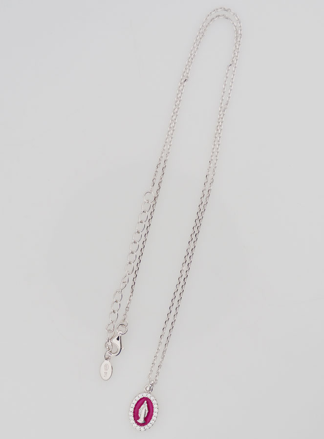 Collier Vierge Miraculeuse Argent & Email Fuchsia (pic 2)