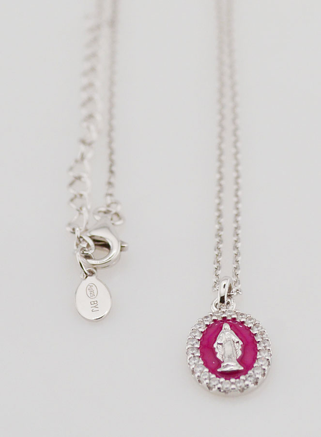 Collier Vierge Miraculeuse Argent & Email Fuchsia (pic 3)
